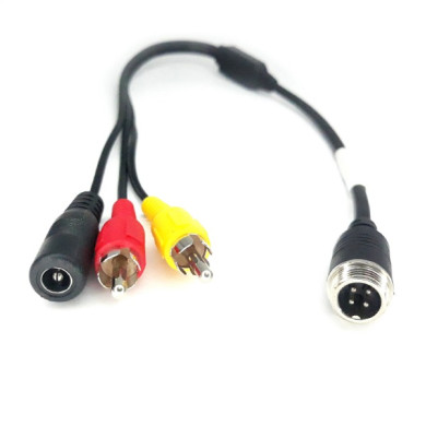 Redukce 4-PIN samec / 2x RCA samec + DC napájení samice