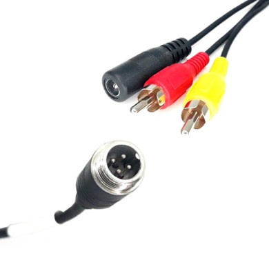 Redukce 4-PIN samec / 2x RCA samec + DC napájení samice