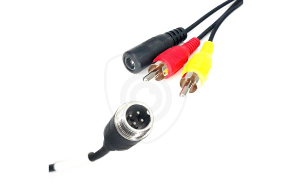 Redukce 4-PIN samec / 2x RCA samec + DC napájení s konektorem samice Redukce 4-PIN samec / 2x RCA samec + DC napájení s konektorem samice