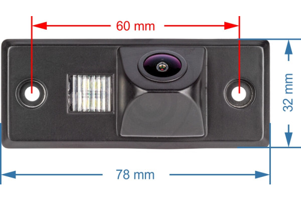 rozměr couvací kamery pro Volkswagen Touareg, Tiguan, Golf Mk4, Golf Mk5, Passat B5, Bora
