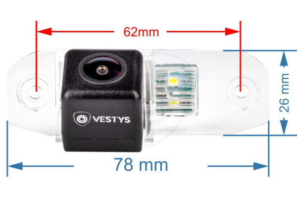 rozměr couvací kamery pro Volvo S40, S60, S80, V50, V60, V70, XC60, XC70, XC90 a C70