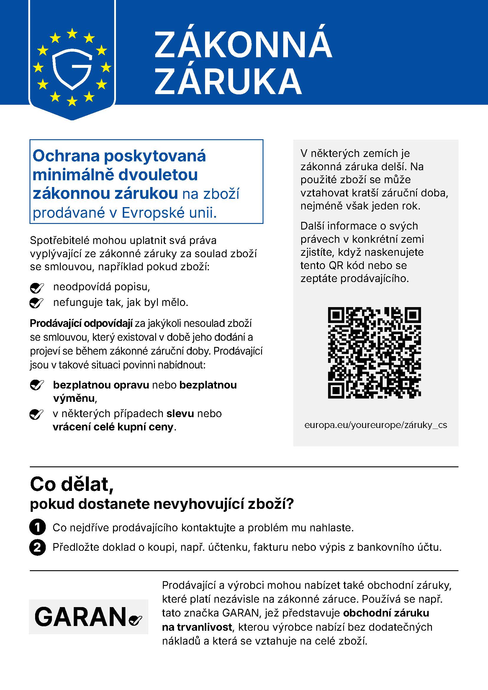 Informace o zákonné záruce v Evropské unii