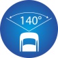 ikona znázorňující 140 stupňový pozorovací úhel kamery