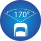 ikona znázorňující 170 stupňový pozorovací úhel kamery