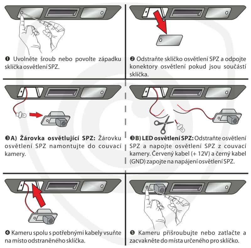 instalace couvací kamery v osvětlení SPZ (SPZ)