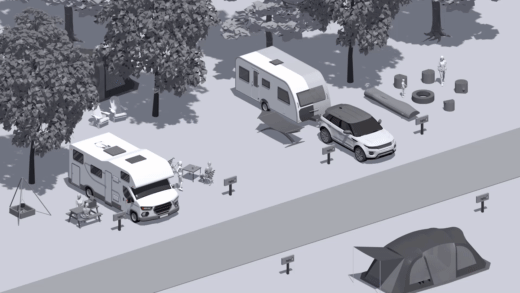 grafická video ukázka couvání karavanu s couvací kamerou